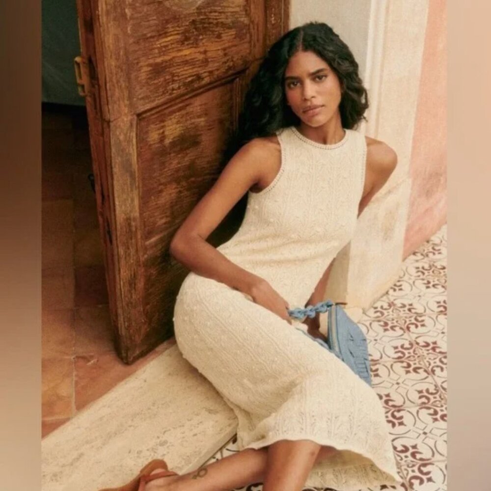 Sezane Cream Knit Midi Dress